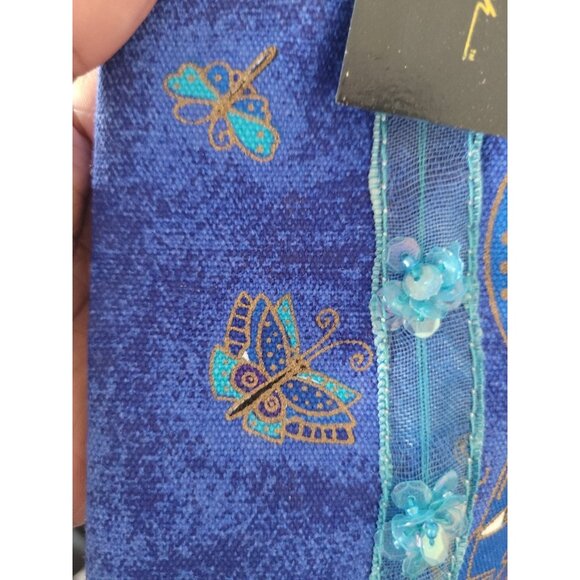 Laurel Burch Blue Cat Butterfly Canvas Handbag Tote Designer Tapestry - Picture 15 of 16